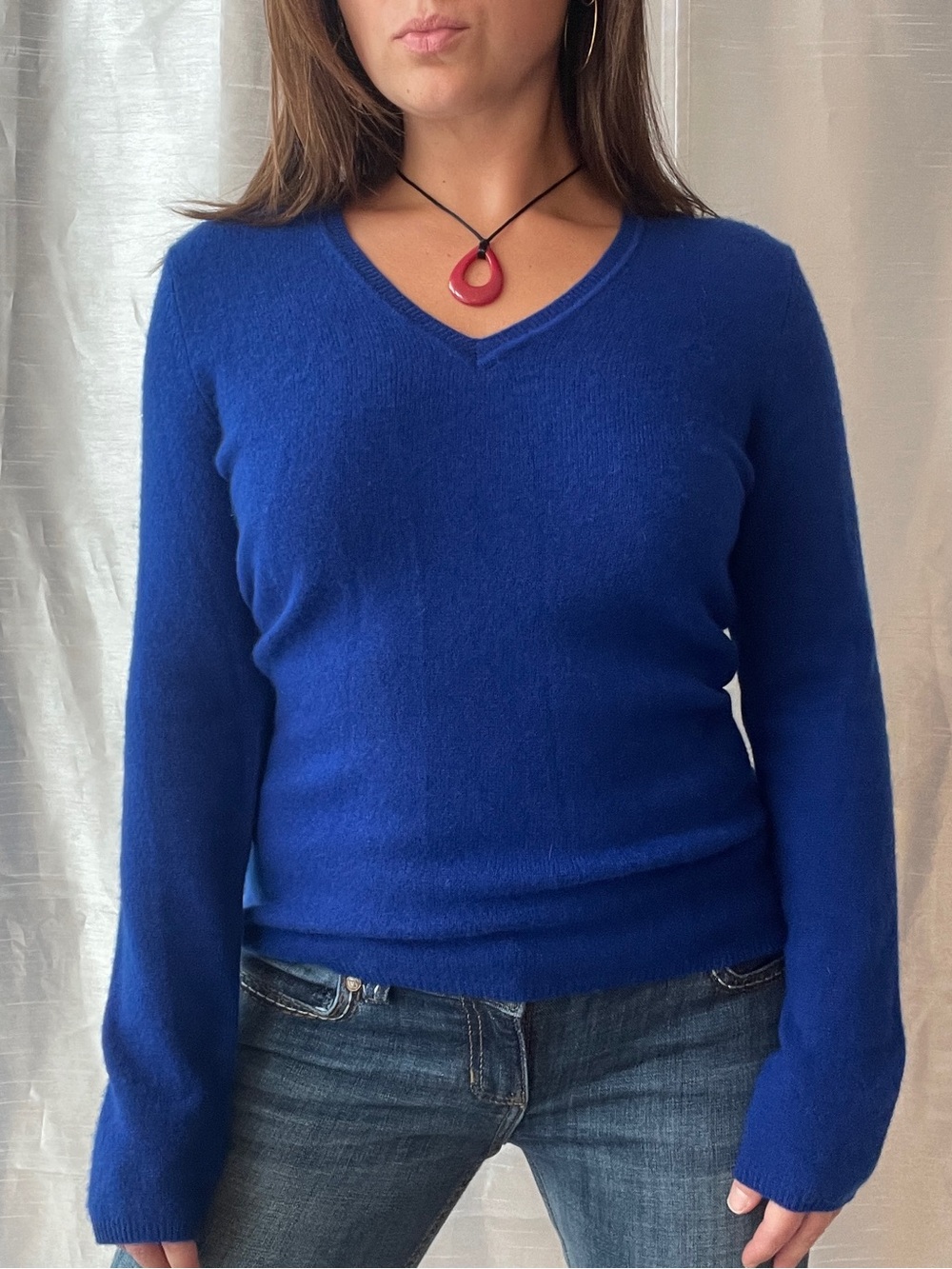Charter Club 100% Cashmere V Neck Sweater Womens S Cobalt Blue Quiet Luxury